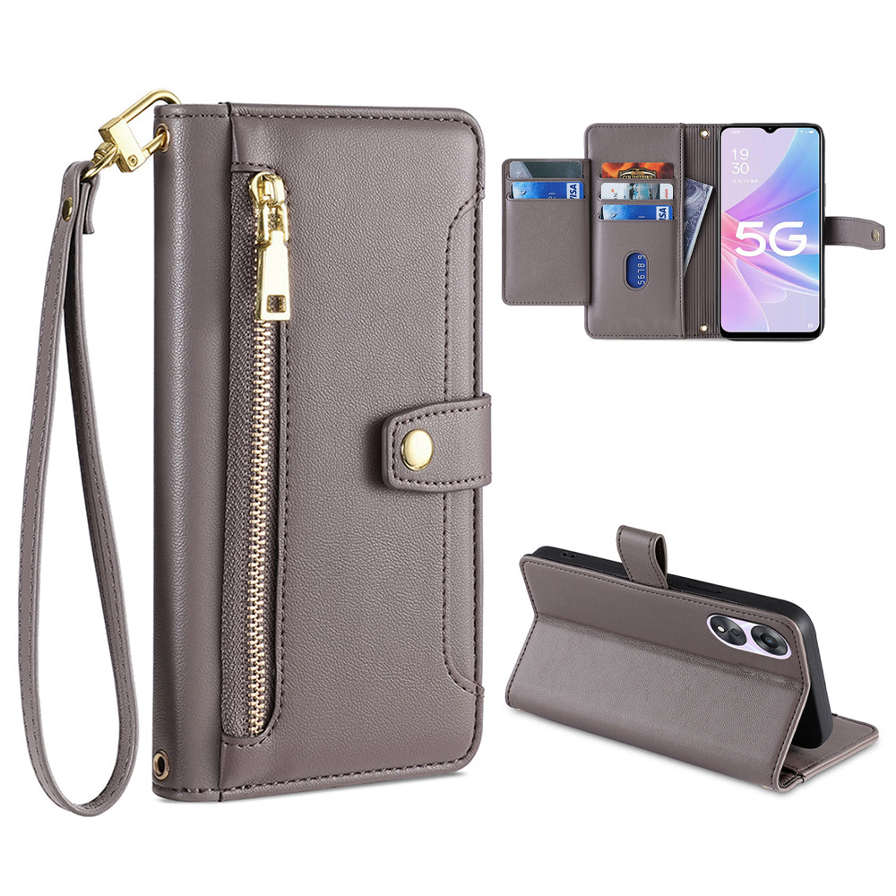 For Oppo A58 5G Textured PU Leather Wallet Case Multiple Card Slots Magnetic Closure Zipper Pocket Stand Phone Cover with Wrist Strap and Shoulder Strap For Oppo A58 5G Textured PU Leather Wallet Case Multiple Card Slots Magnetic Closure Zipper Pocket Stand Phone Cover with Wrist Strap and Shoulder Strap